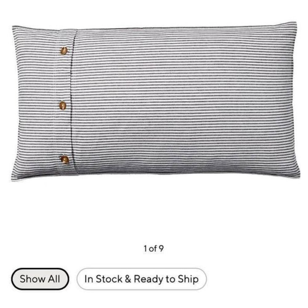 2 Pottery Barn King Wheaton Stripes Pillowcases with Button Closure